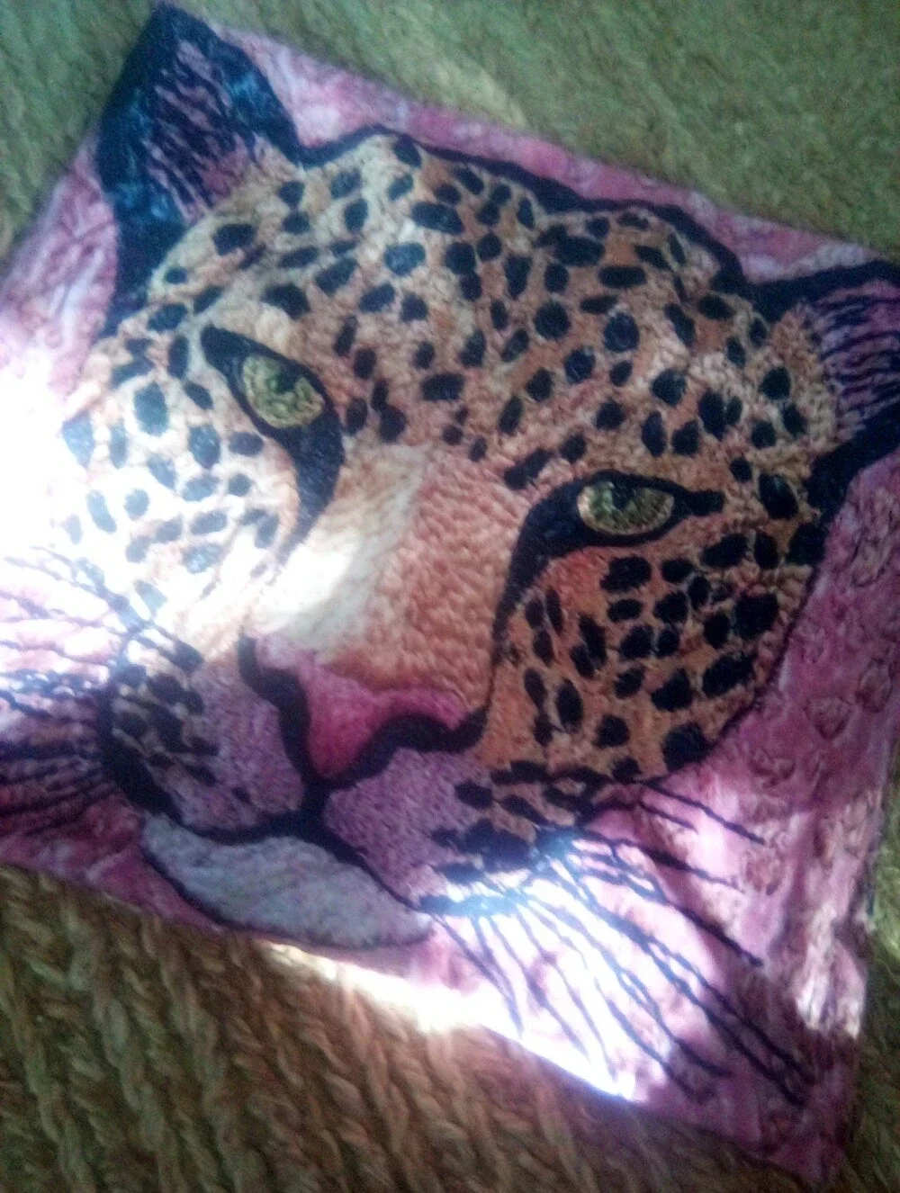 Leopard Face Accent Pillow Cover - Pink and Tan